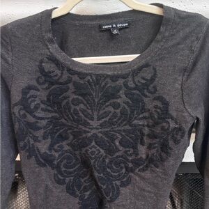 Cable & Gauge Charcoal Long Sleeve Top with Black Design